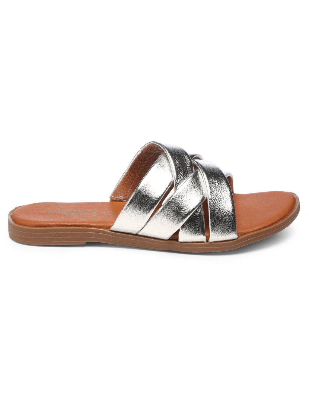 Strappy Slip On Silver Flats | F61 - view 5