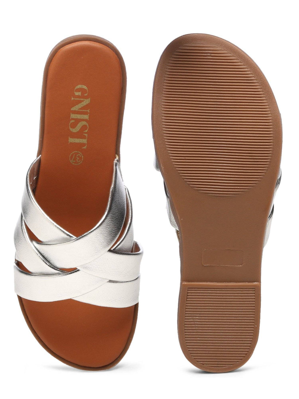 Strappy Slip On Silver Flats | F61 - view 7