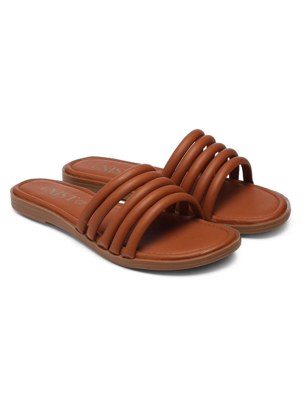 Strappy Slip On Tan Flats | F61 - view 2