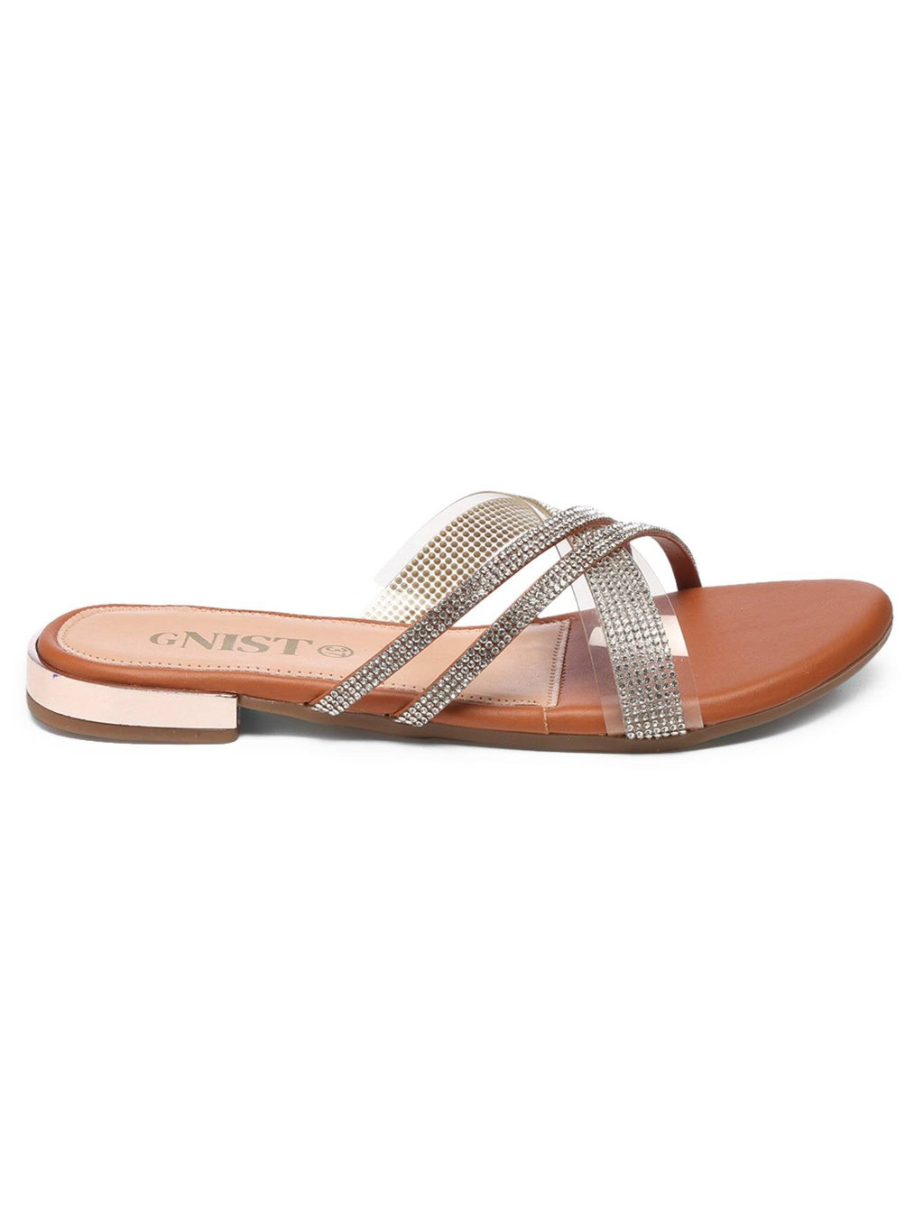 Embellished Cross Strap Tan Flats | F61 - view 5