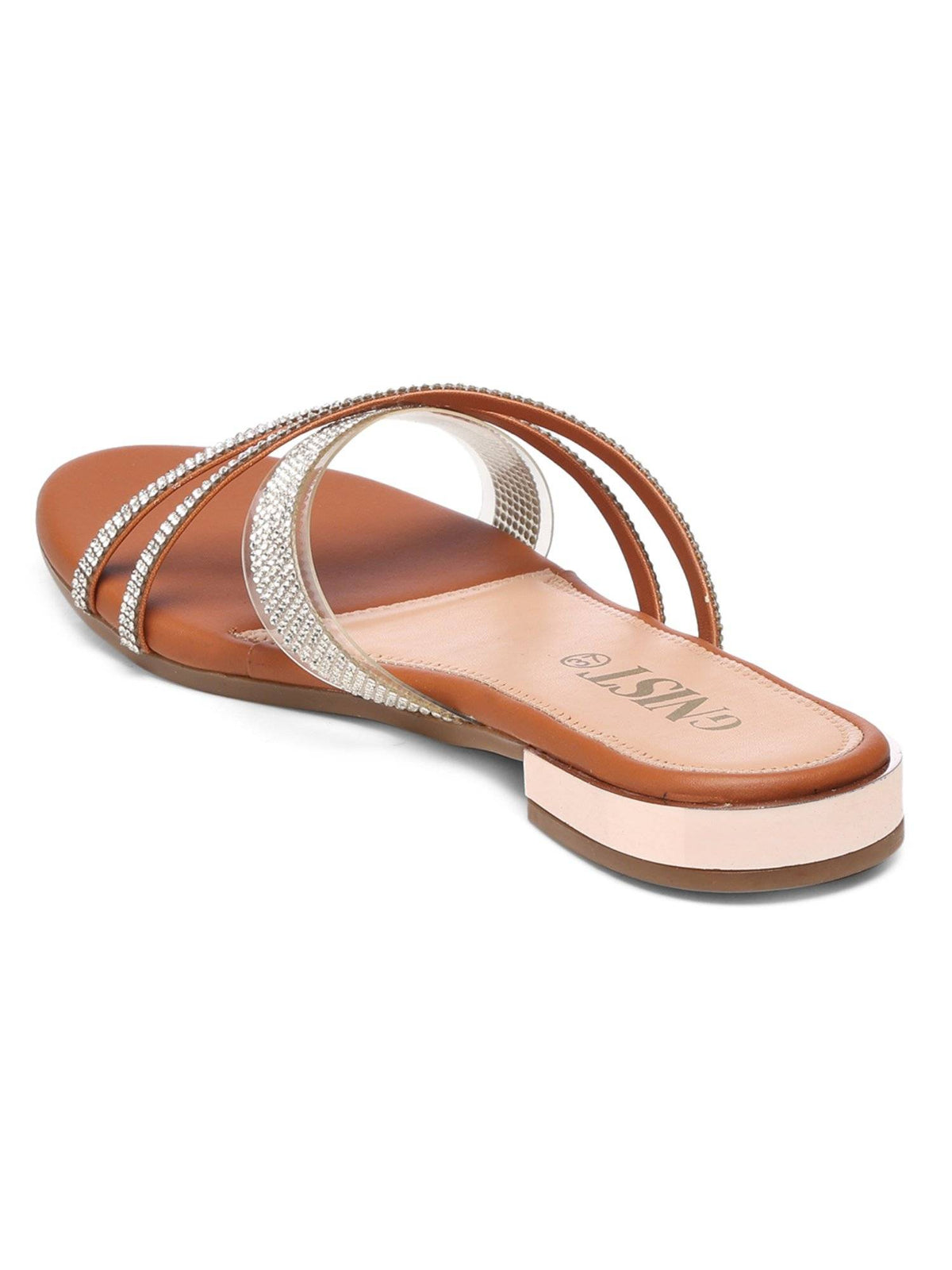 Embellished Cross Strap Tan Flats | F61 - view 6