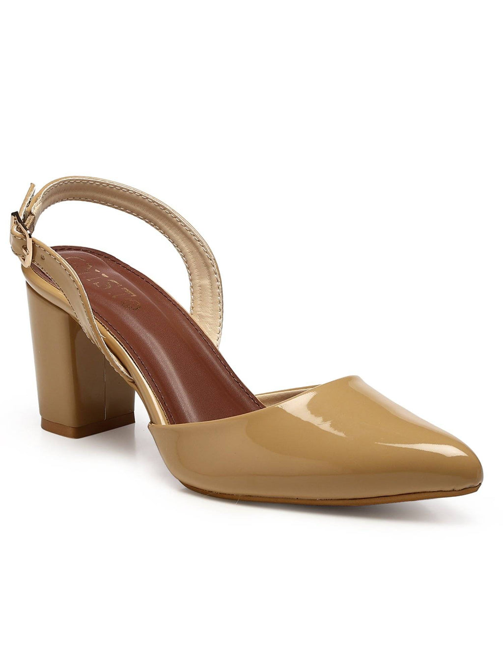 Classic Beige Block Pump Heels | H78 - view 3