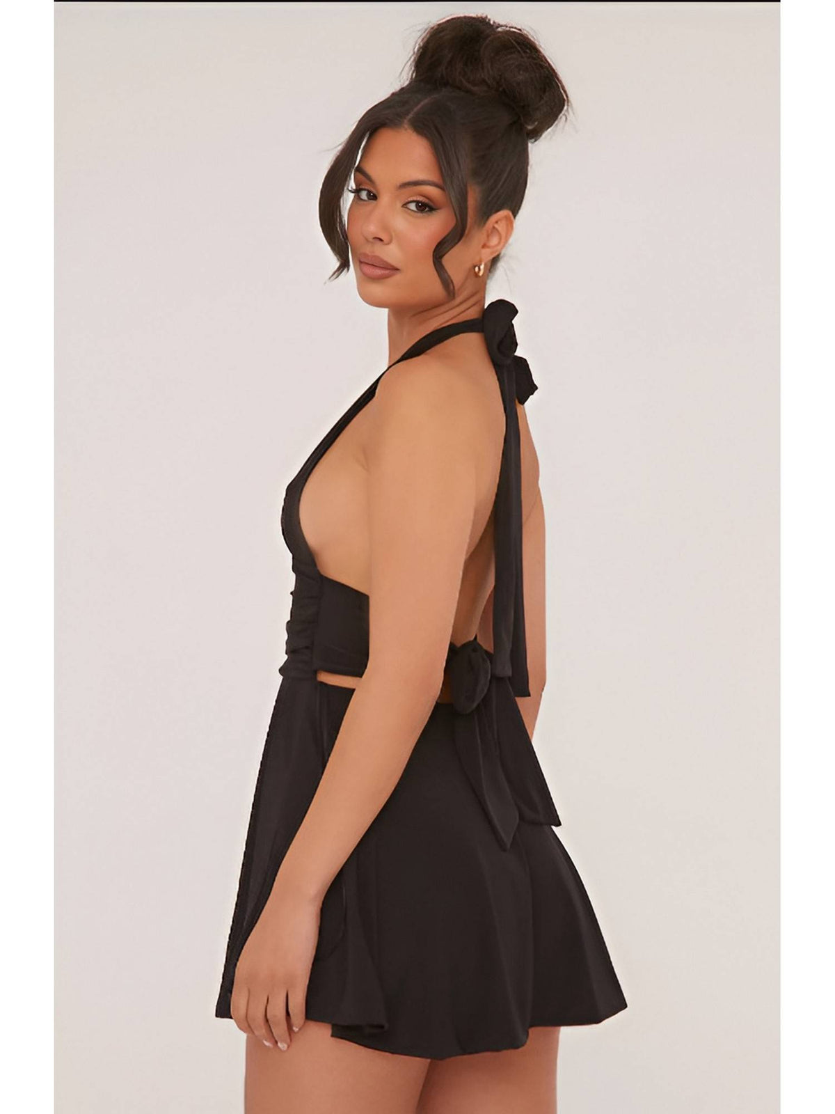 Maroon Halter Neck Short Dress | D56 - view 5