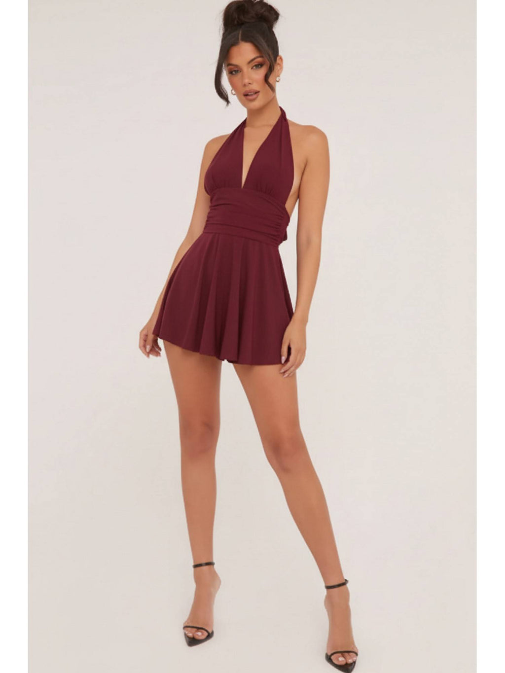 Maroon Halter Neck Short Dress | D56 - view 1