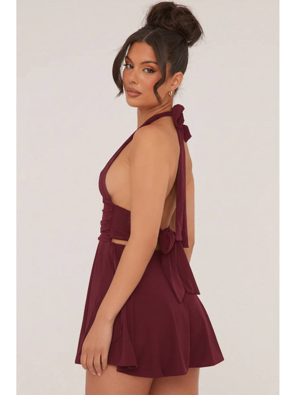 Maroon Halter Neck Short Dress | D56 - view 2
