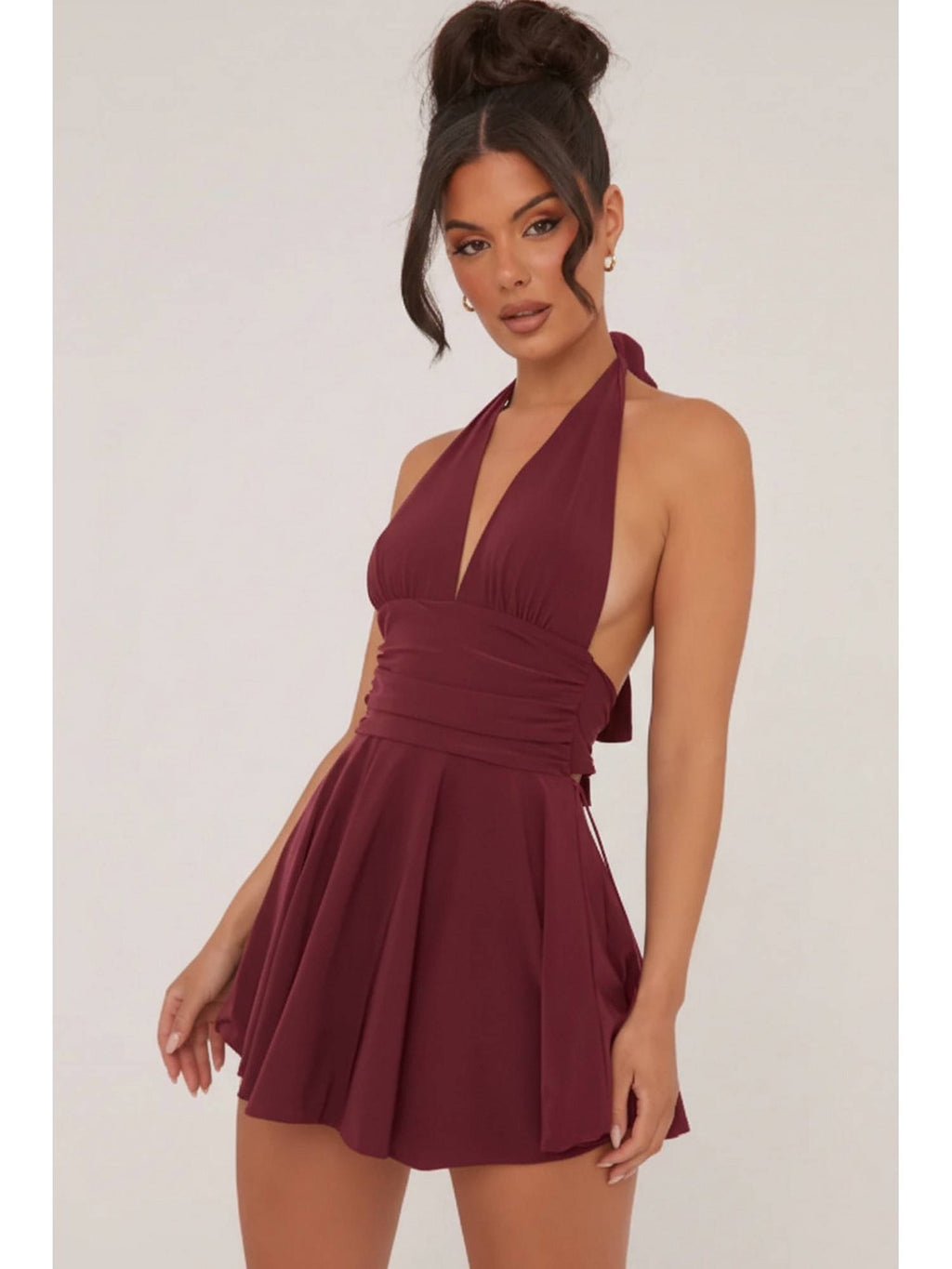 Maroon Halter Neck Short Dress | D56 - view 3