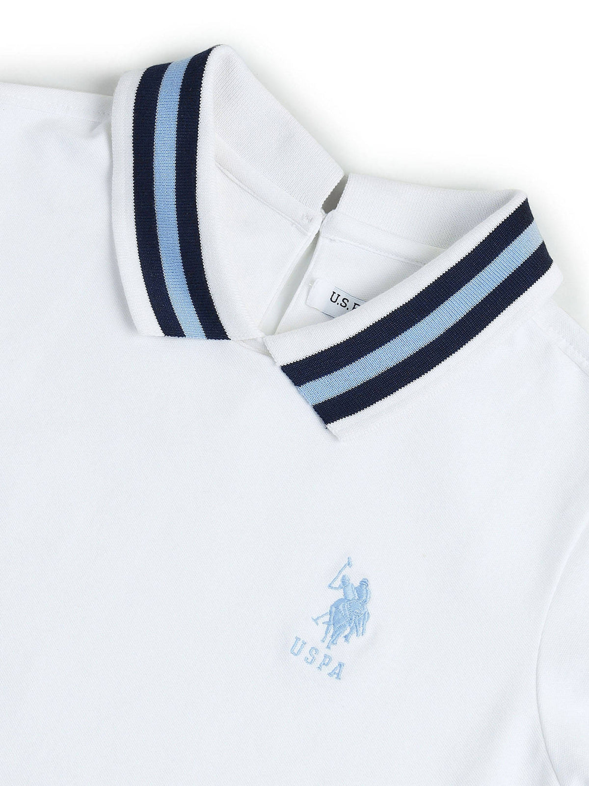 White Striped Collar Pique Polo T-Shirt | PW43 - view 2
