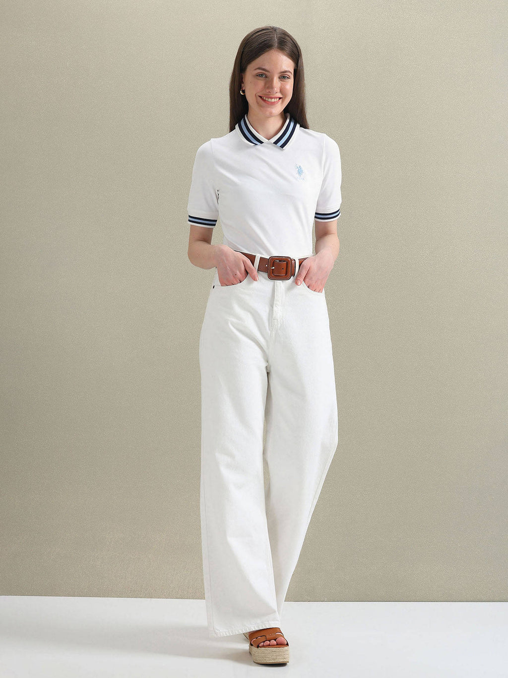 White Striped Collar Pique Polo T-Shirt | PW43 - view 3