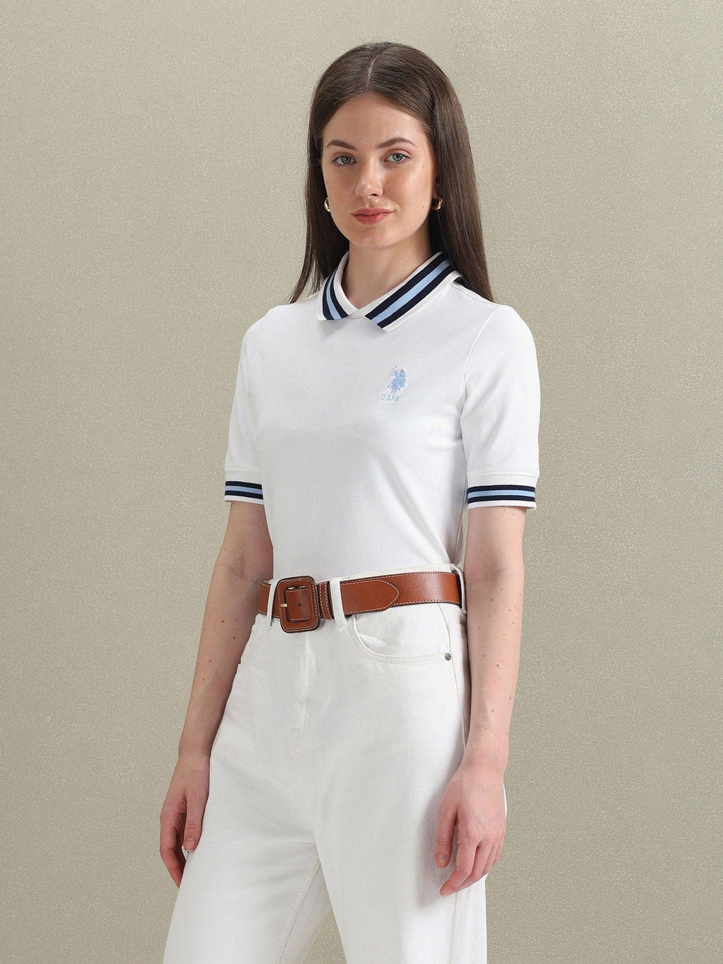 White Striped Collar Pique Polo T-Shirt | PW43 - view 4