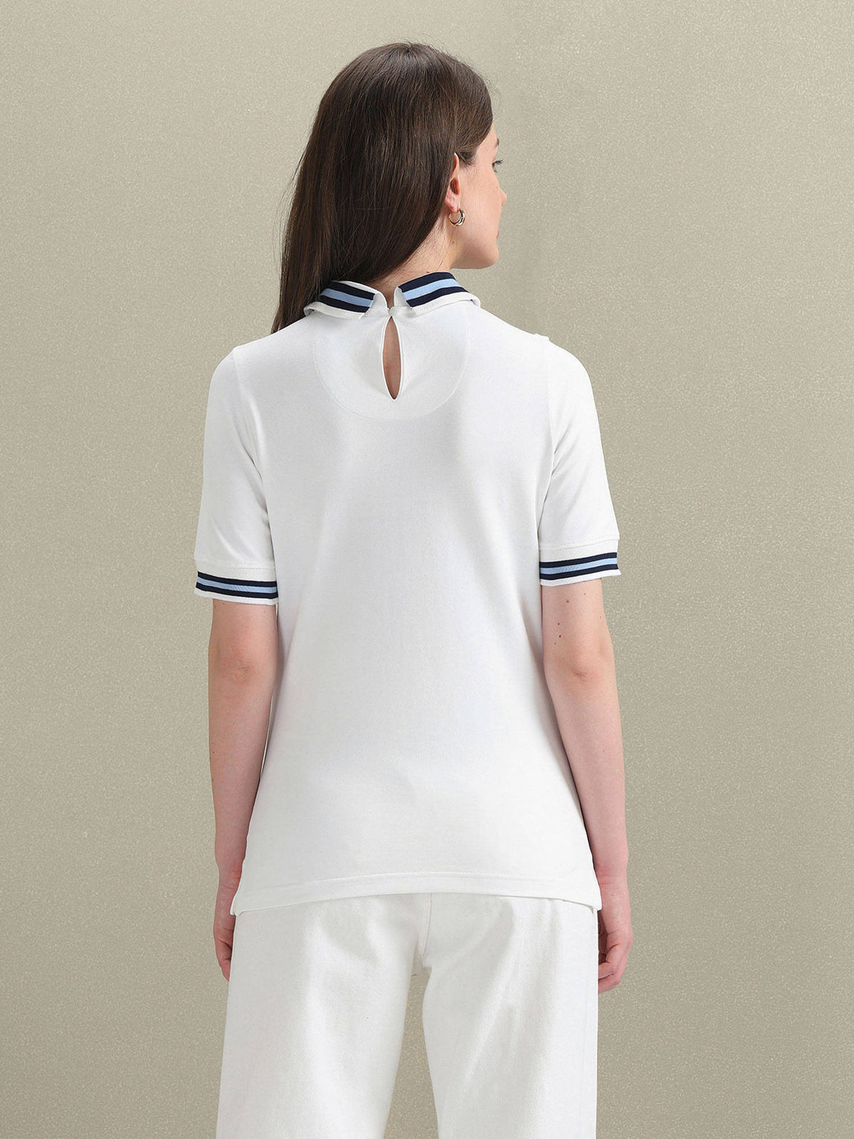 White Striped Collar Pique Polo T-Shirt | PW43 - view 5
