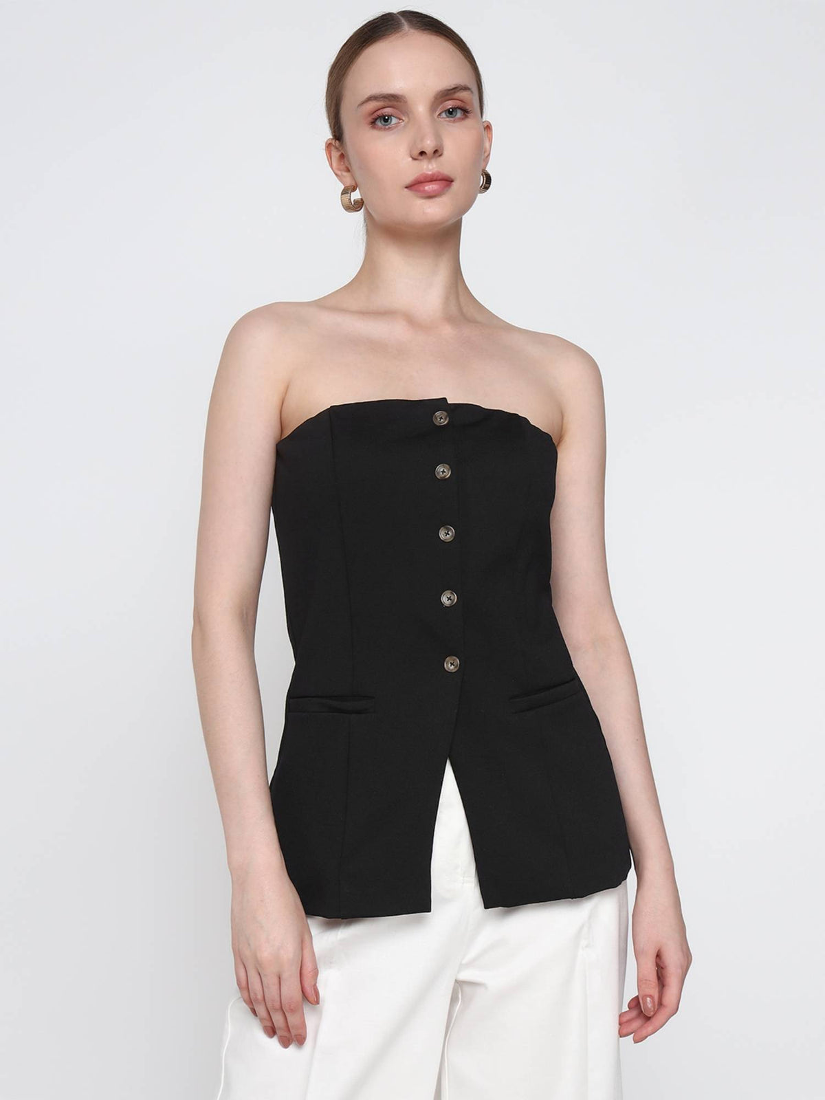 Black Buttoned Tube Top | TT90 - view 1