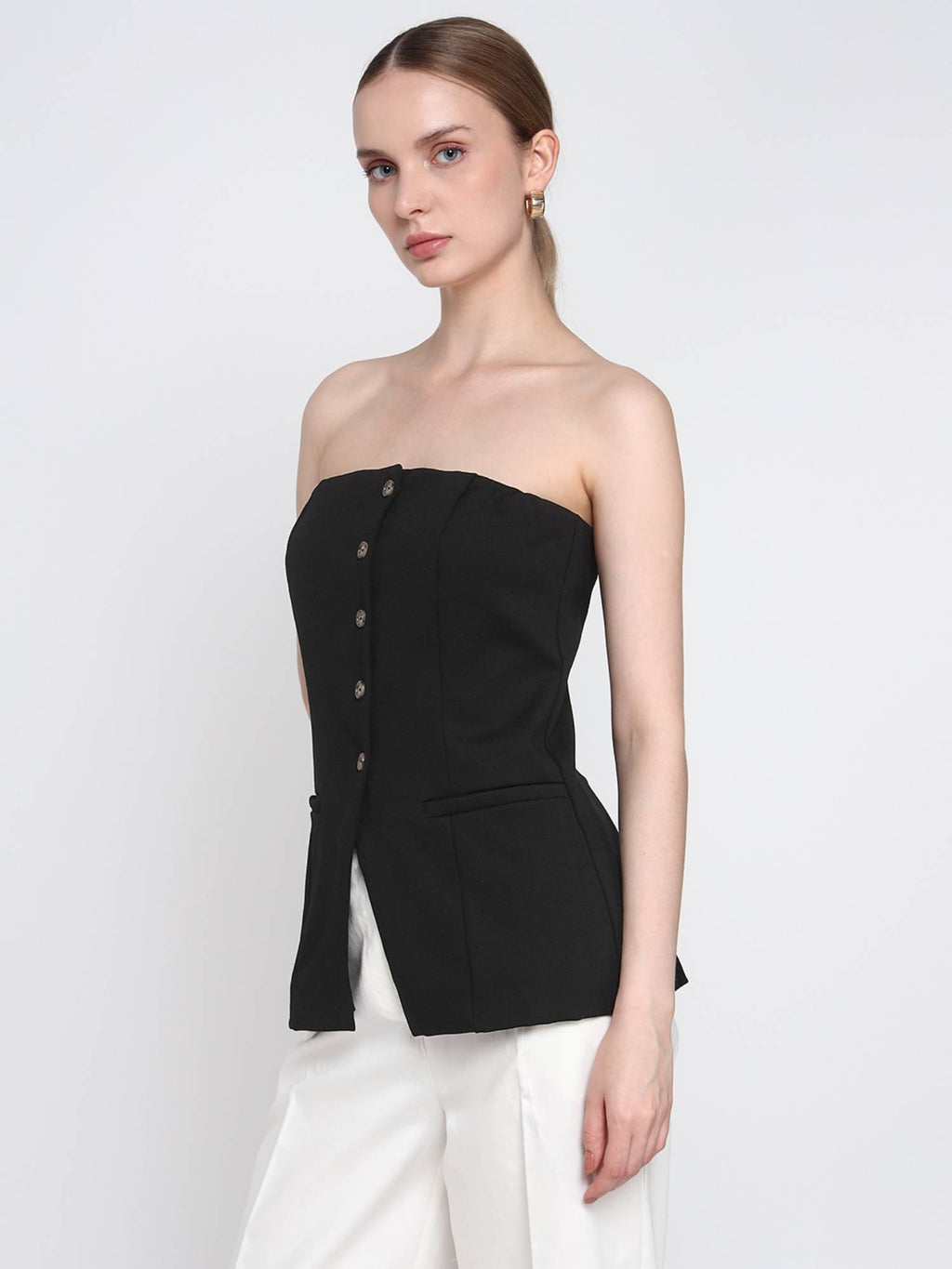 Black Buttoned Tube Top | TT90 - view 2