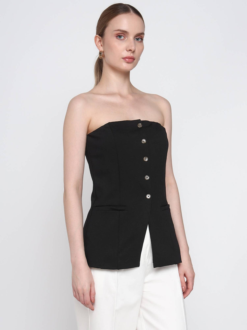 Black Buttoned Tube Top | TT90 - view 3