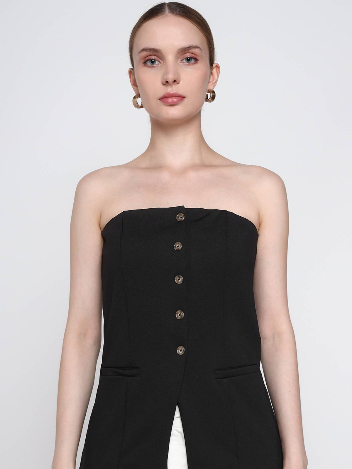 Black Buttoned Tube Top | TT90 - view 5