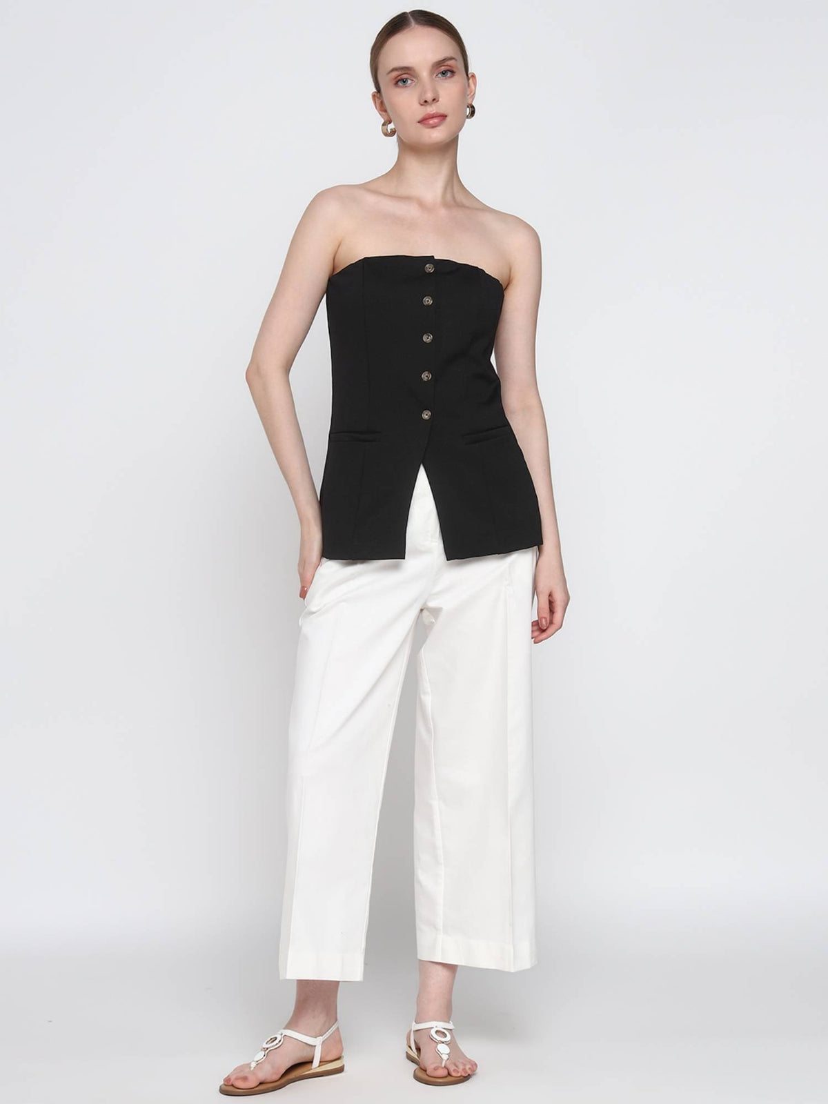 Black Buttoned Tube Top | TT90 - view 6