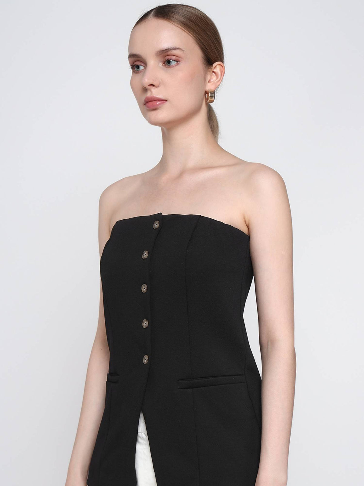 Black Buttoned Tube Top | TT90 - view 7