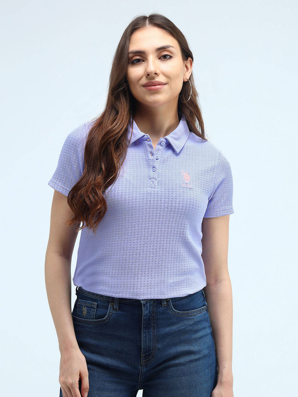 Lavender Contrast Logo Textured Polo Shirt | PW43 - view 1
