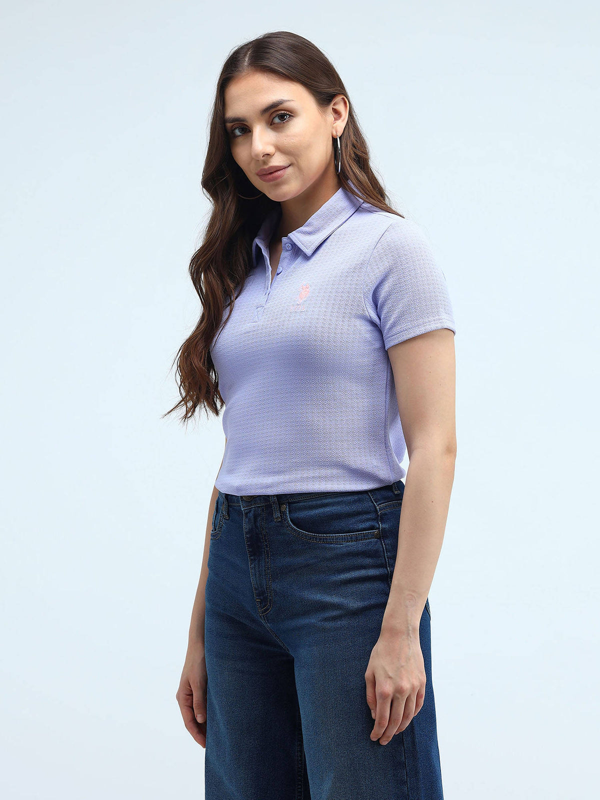 Lavender Contrast Logo Textured Polo Shirt | PW43 - view 3