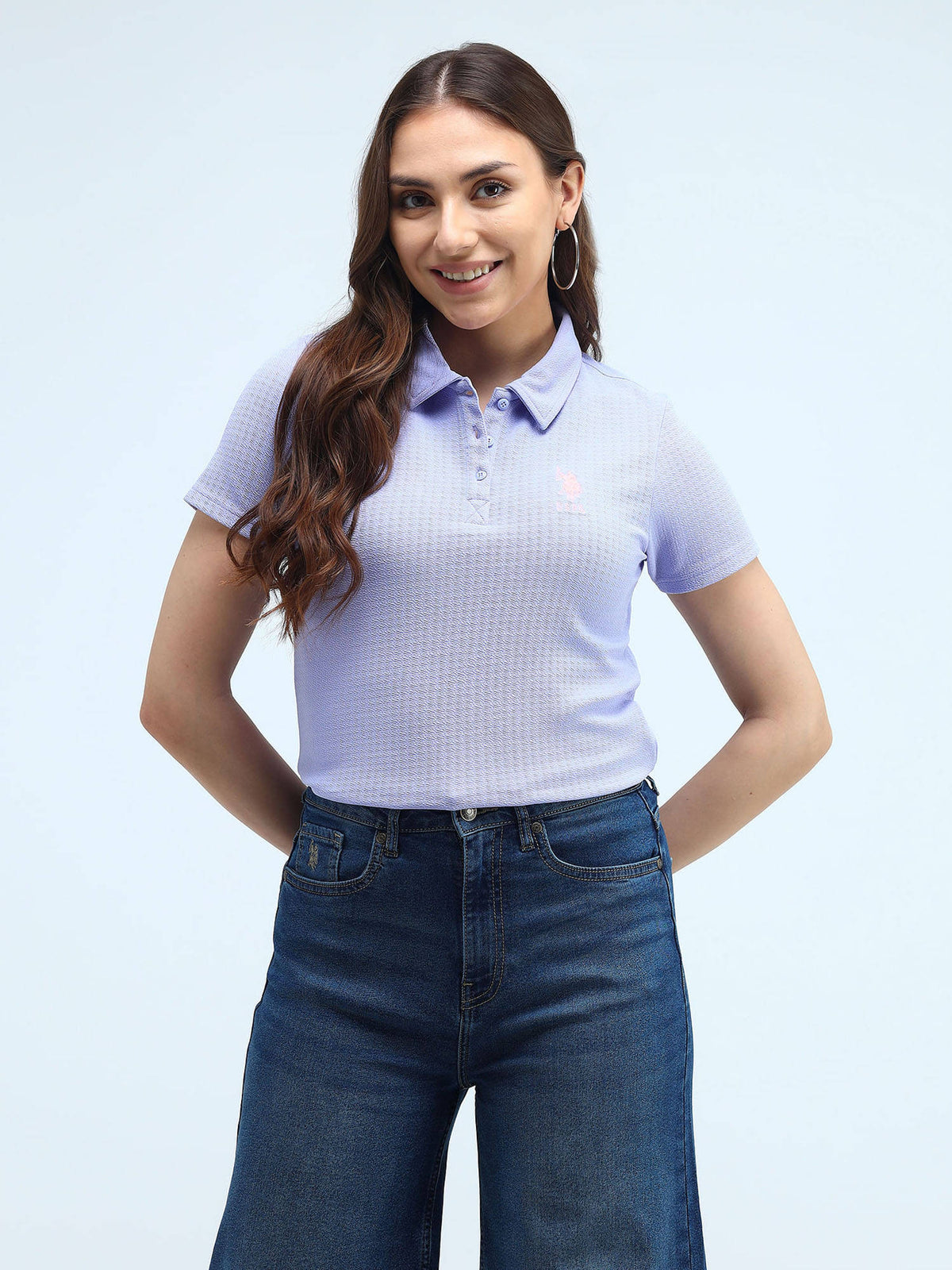 Lavender Contrast Logo Textured Polo Shirt | PW43 - view 5