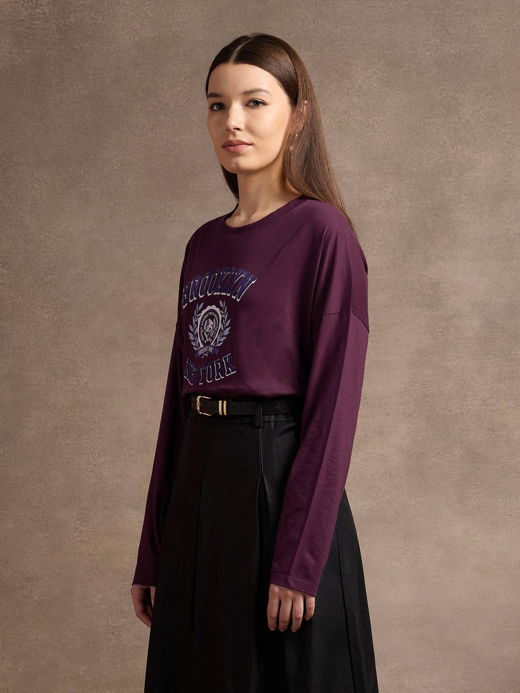 Purple Drop Shoulder Graphic Print T-Shirt | PW43 - view 3