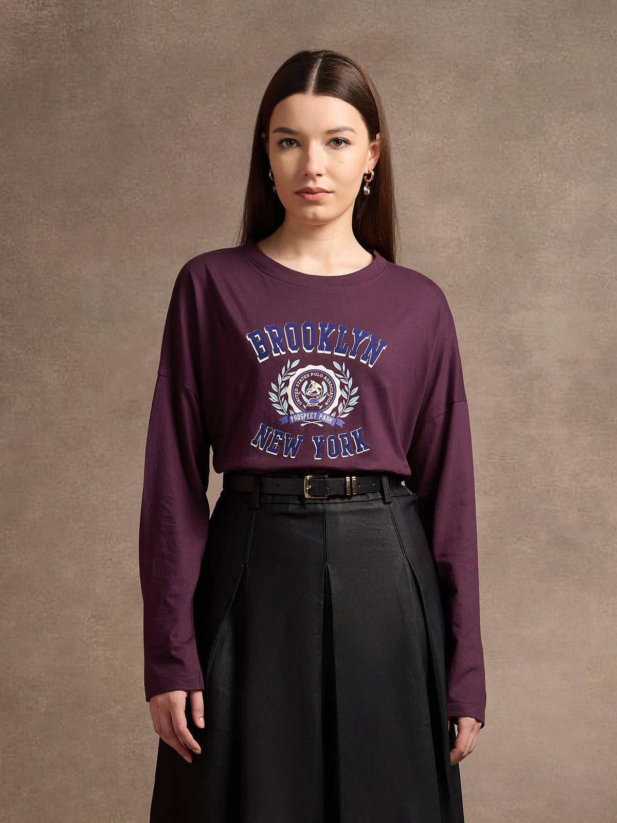 Purple Drop Shoulder Graphic Print T-Shirt | PW43 - view 5