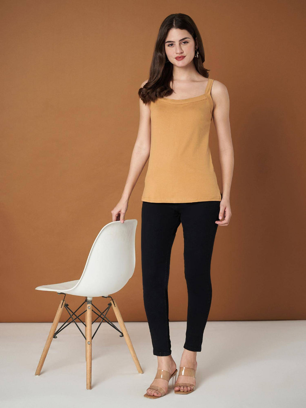 Womens Navy Blue Regular Strap Cotton Camisole Top | TT98 - view 48