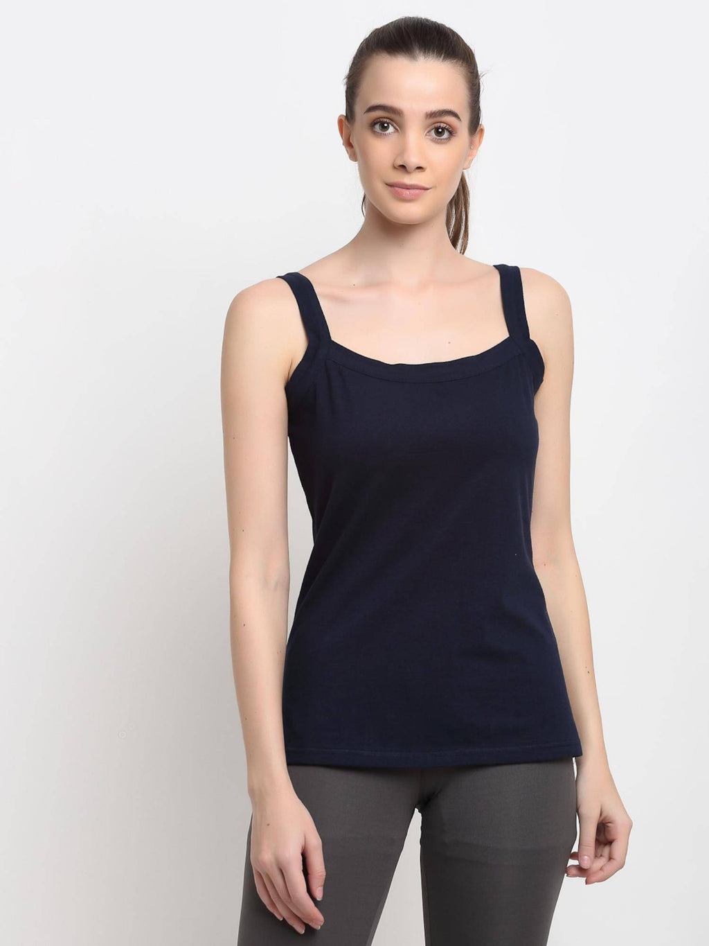 Womens Navy Blue Regular Strap Cotton Camisole Top | TT98 - view 1
