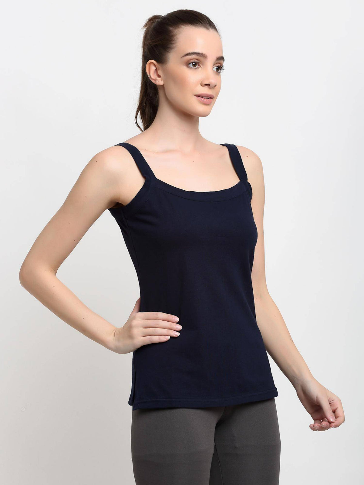 Womens Navy Blue Regular Strap Cotton Camisole Top | TT98 - view 4