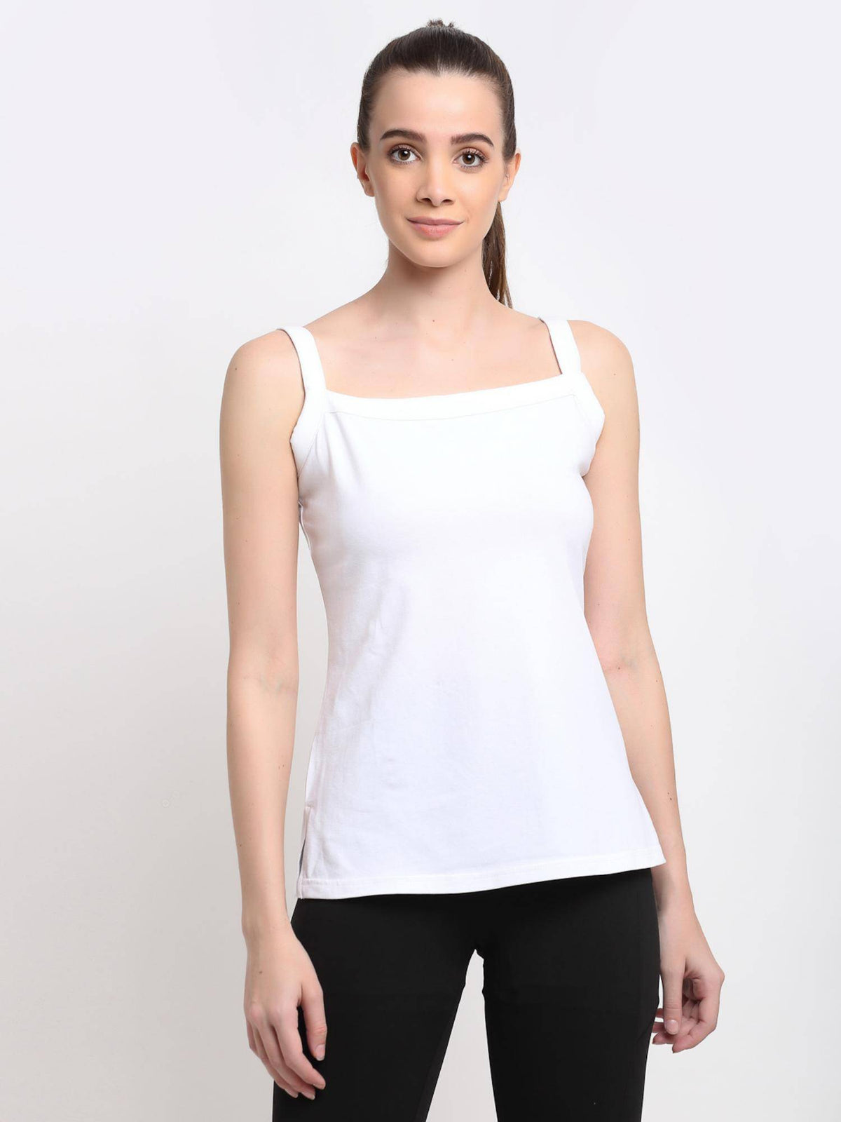 Womens White Regular Strap Cotton Camisole Top | TT98 - view 1