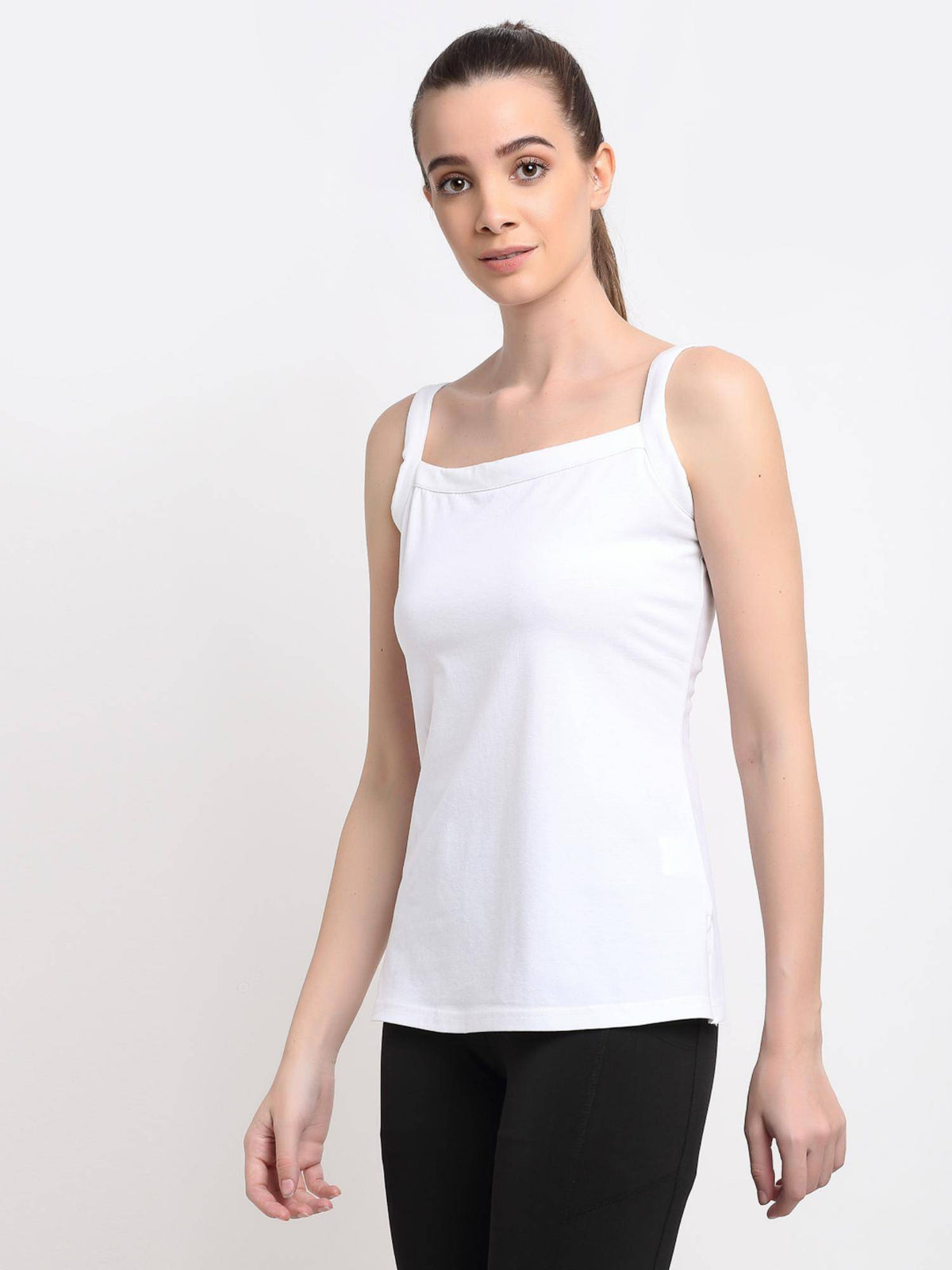 Womens White Regular Strap Cotton Camisole Top | TT98 - view 4