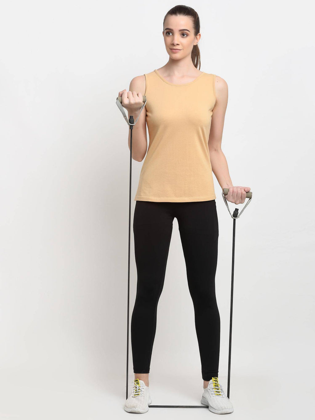 Beige Round Neck Cotton Non Padded Camisole Top | TT98 - view 3
