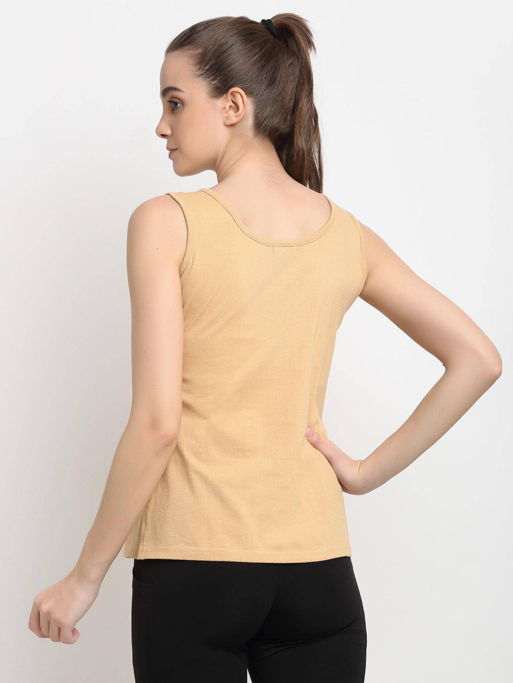 Beige Round Neck Cotton Non Padded Camisole Top | TT98 - view 4