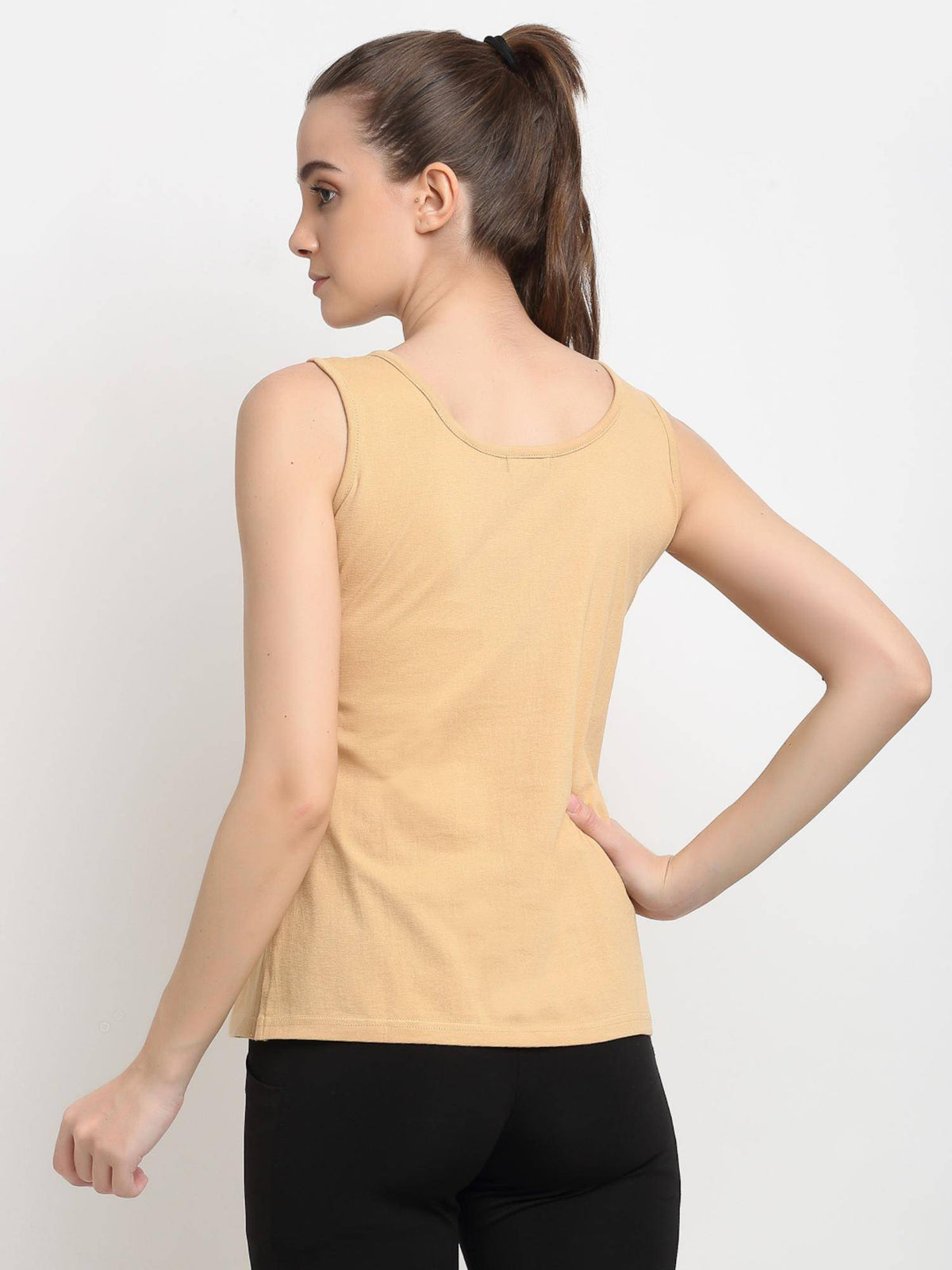 Beige Round Neck Cotton Non Padded Camisole Top | TT98 - view 4