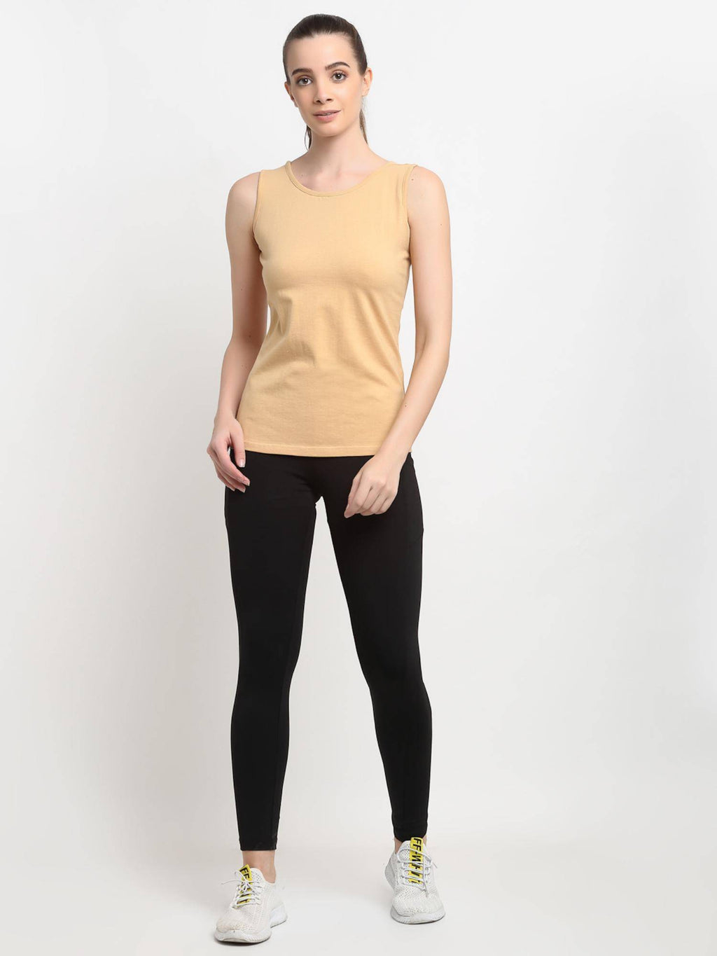 Beige Round Neck Cotton Non Padded Camisole Top | TT98 - view 5