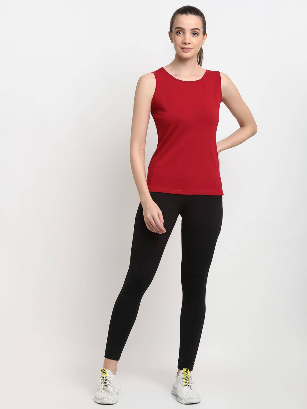 Maroon Round Neck Cotton Non Padded Camisole Top | TT98 - view 2