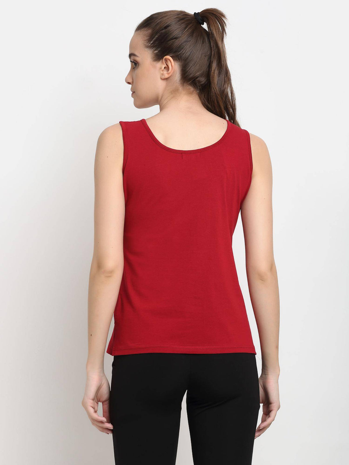 Maroon Round Neck Cotton Non Padded Camisole Top | TT98 - view 3