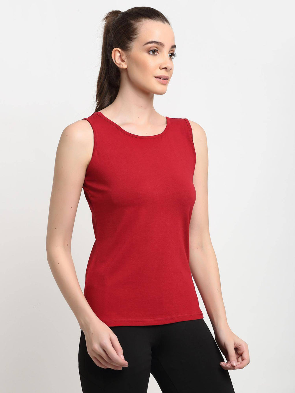 Maroon Round Neck Cotton Non Padded Camisole Top | TT98 - view 4