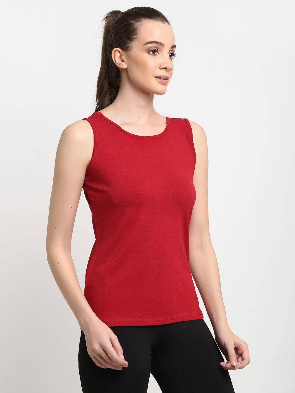 Maroon Round Neck Cotton Non Padded Camisole Top | TT98 - view 4