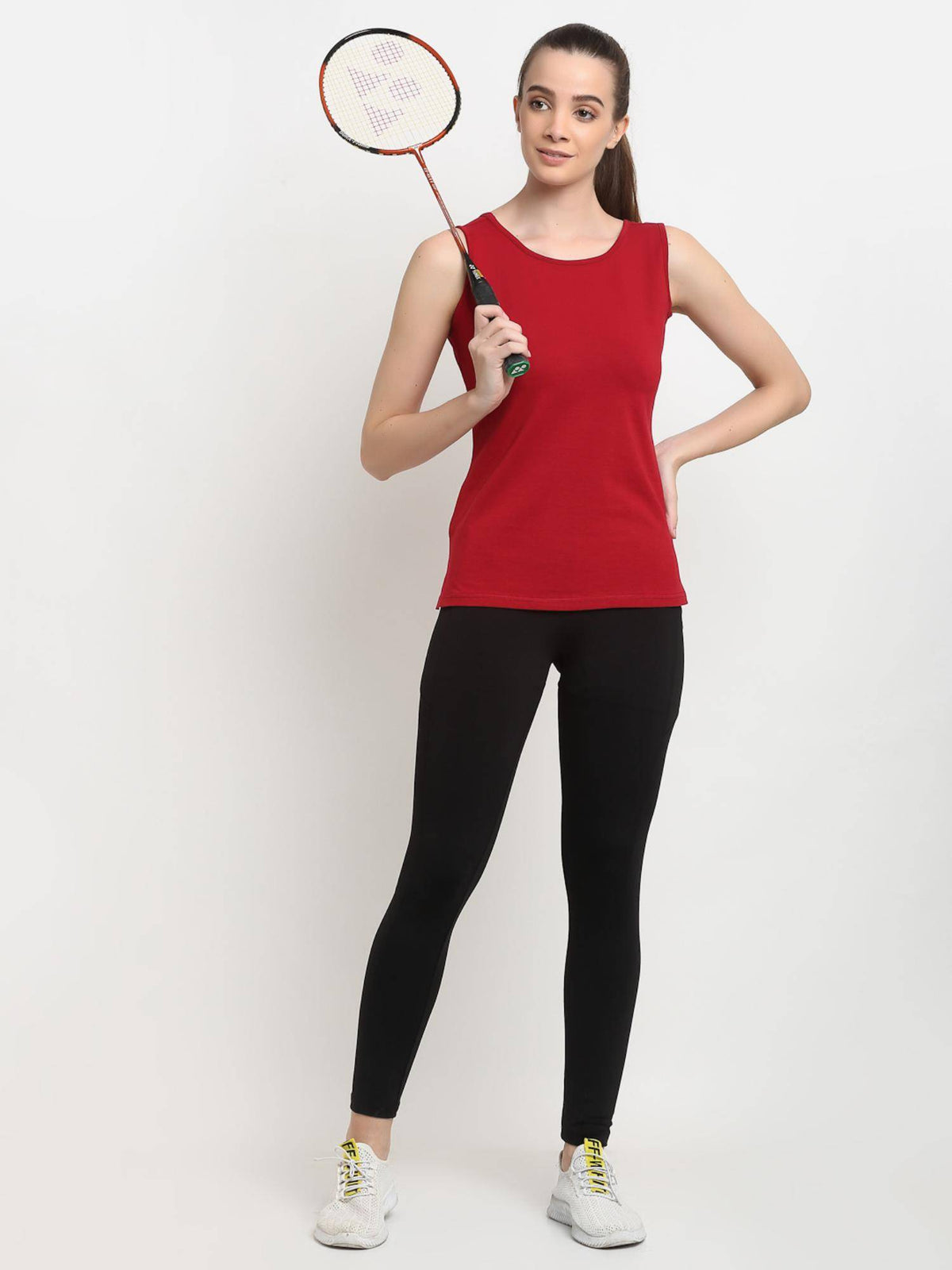 Maroon Round Neck Cotton Non Padded Camisole Top | TT98 - view 6