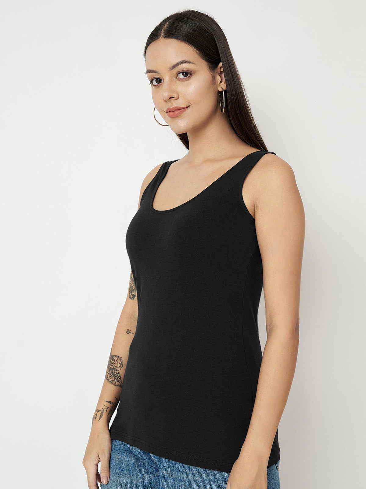 Black Round Neck Cotton Non Padded Camisole Top | TT98 - view 3