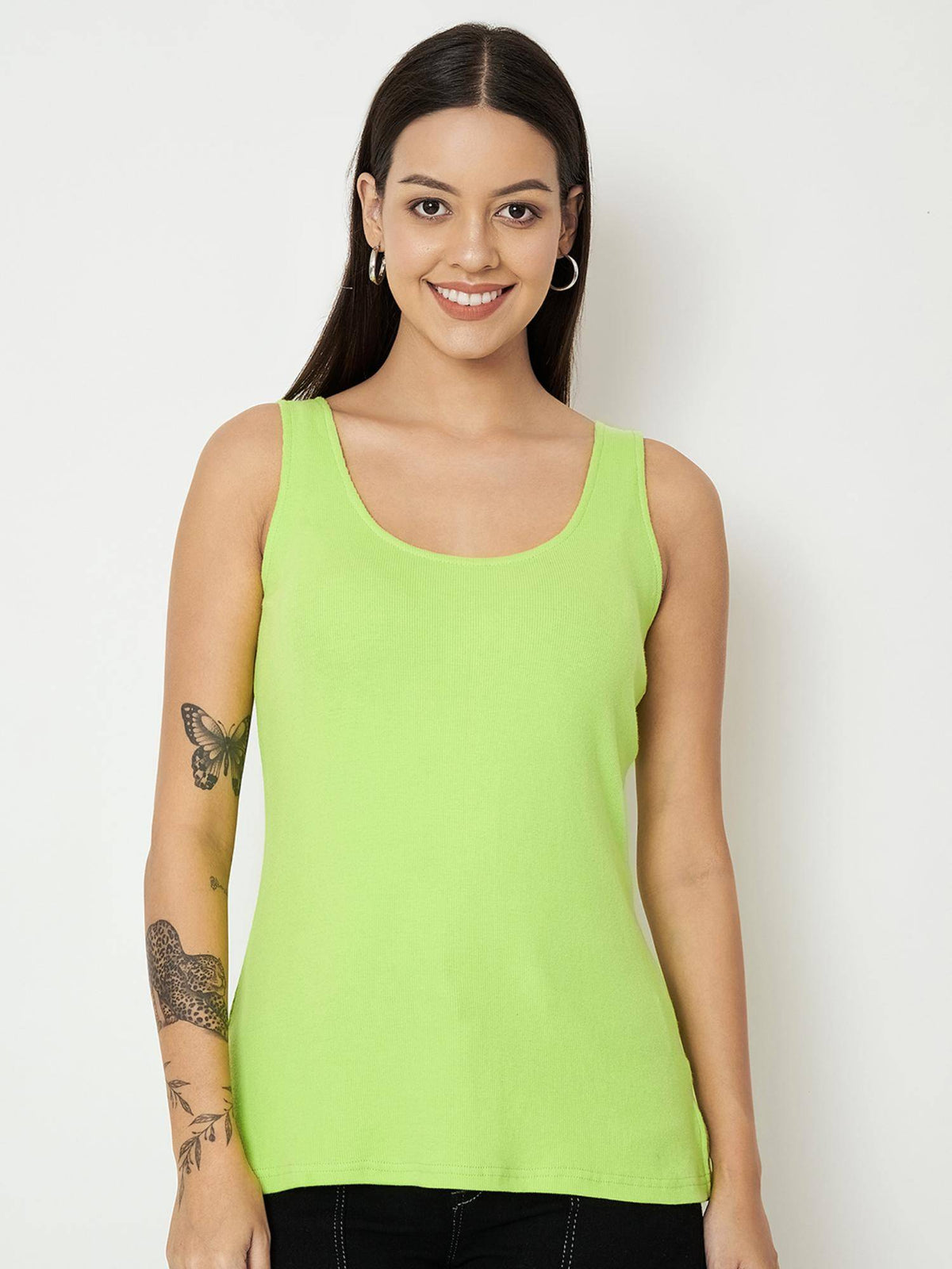 Black Round Neck Cotton Non Padded Camisole Top | TT98 - view 50