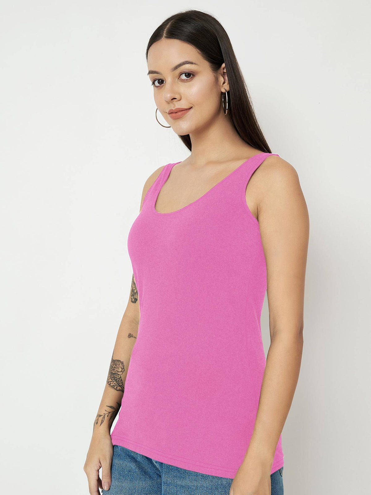 Pink Round Neck Cotton Non Padded Camisole Top | TT98 - view 17