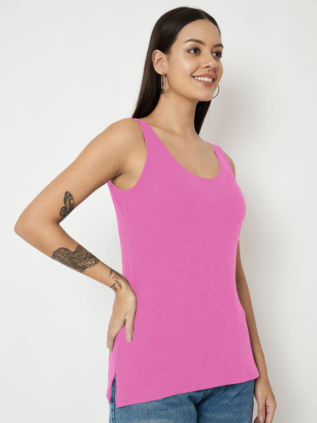 Pink Round Neck Cotton Non Padded Camisole Top | TT98 - view 18