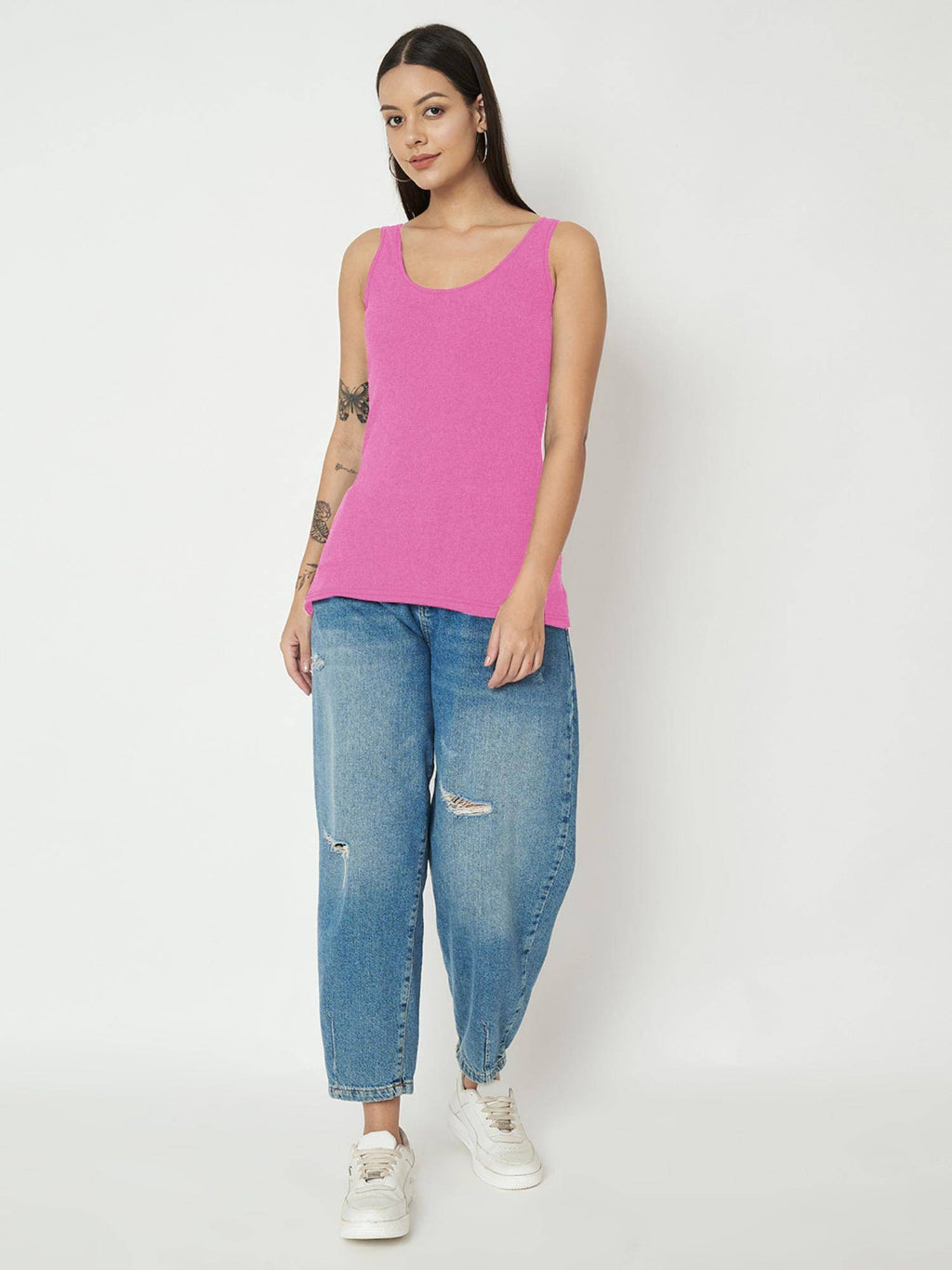 Pink Round Neck Cotton Non Padded Camisole Top | TT98 - view 20