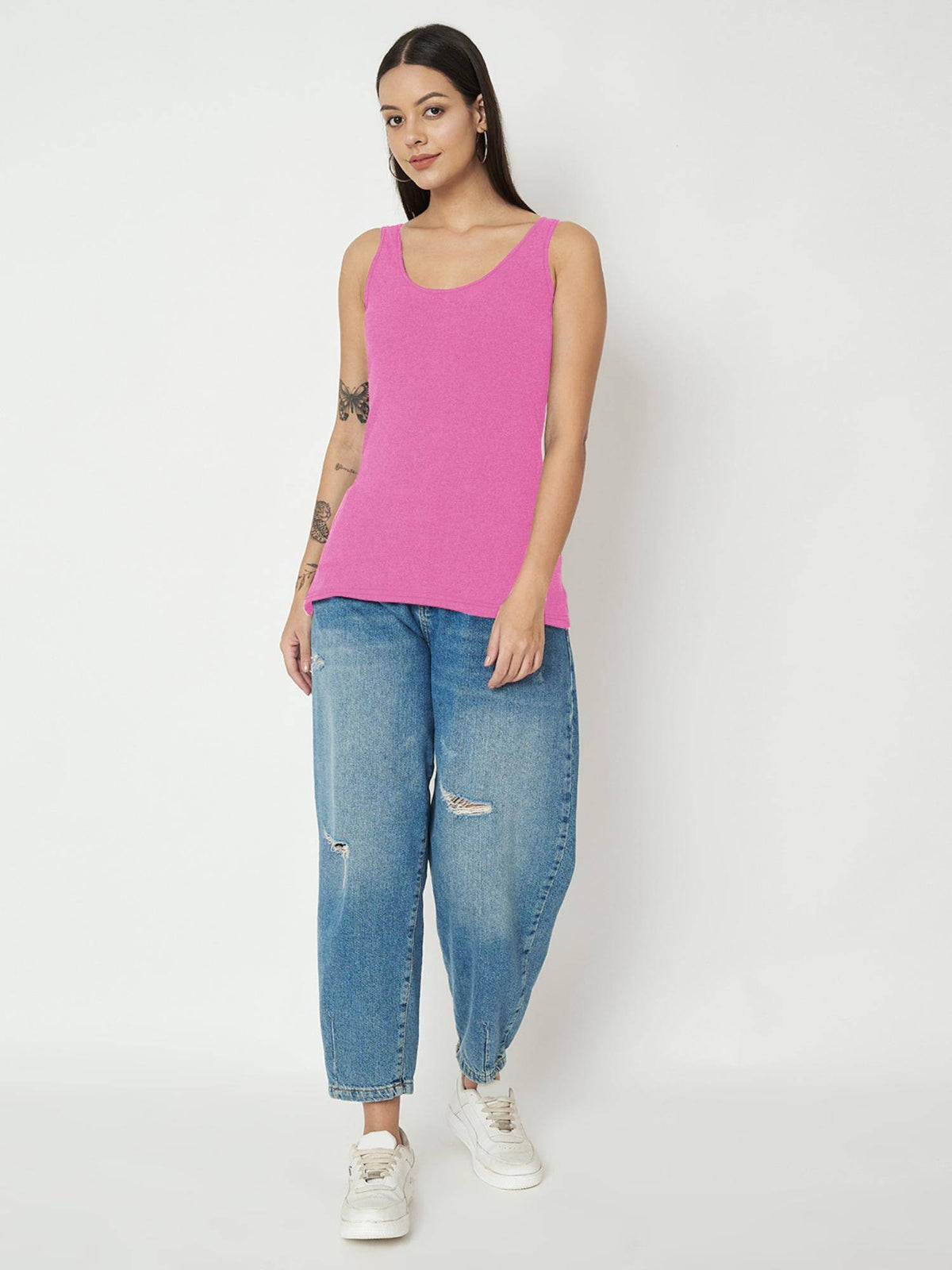 Pink Round Neck Cotton Non Padded Camisole Top | TT98 - view 20