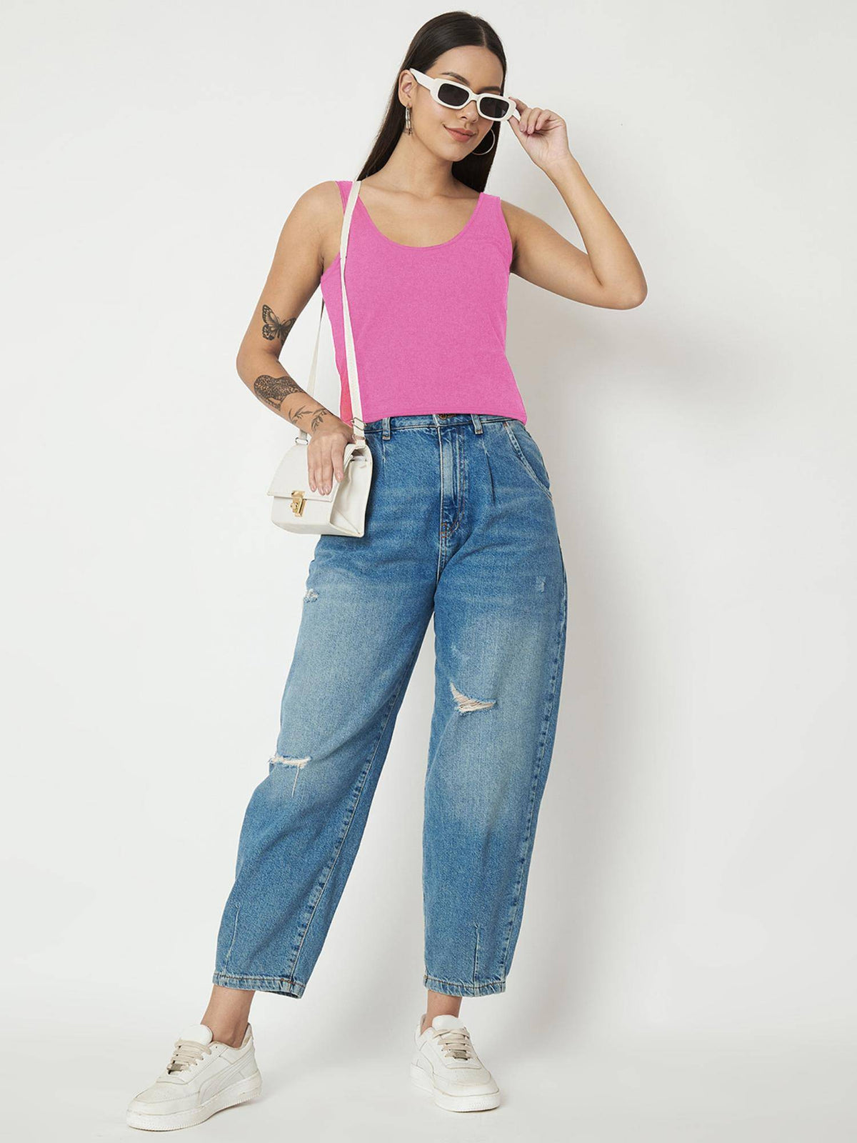 Pink Round Neck Cotton Non Padded Camisole Top | TT98 - view 21