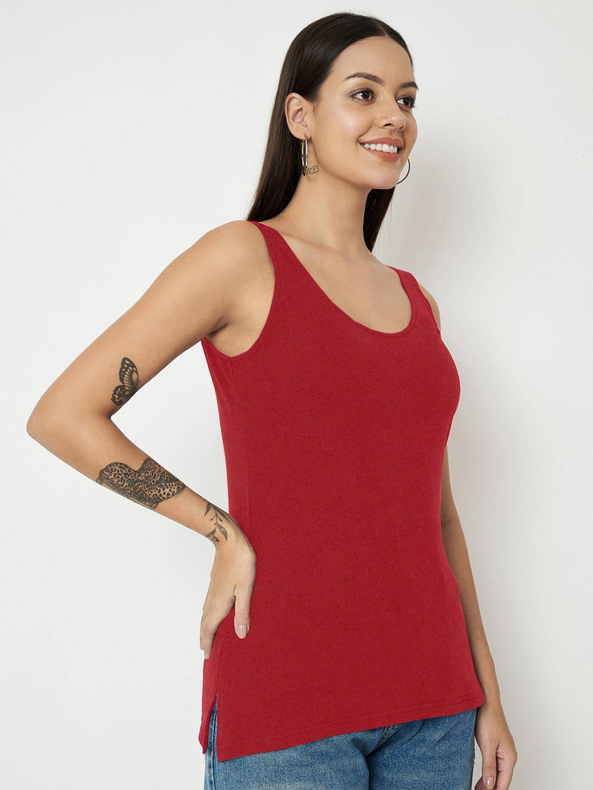Maroon Round Neck Cotton Non Padded Camisole Top | TT98 - view 4
