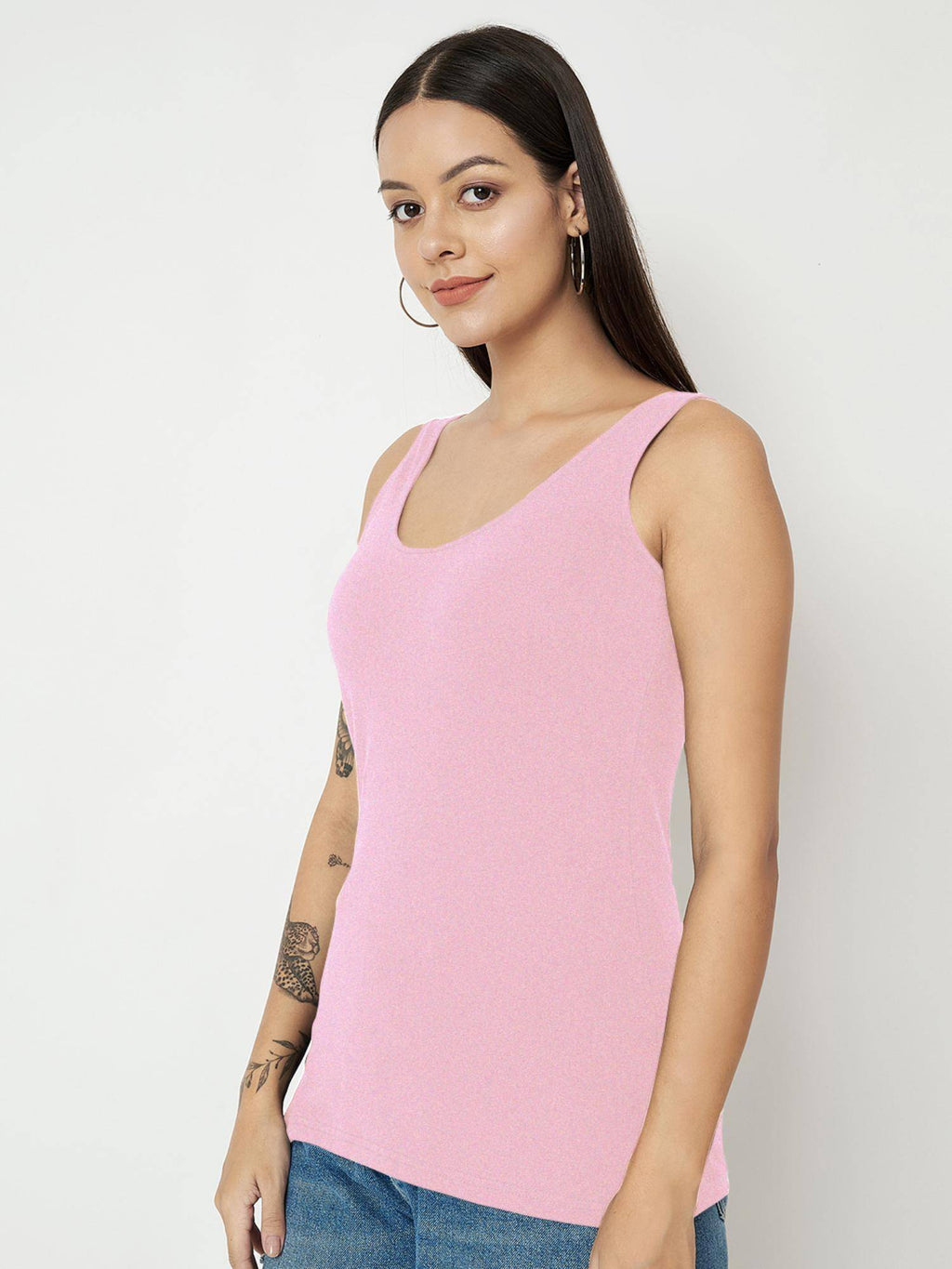 Pink Round Neck Cotton Non Padded Camisole Top | TT98 - view 3