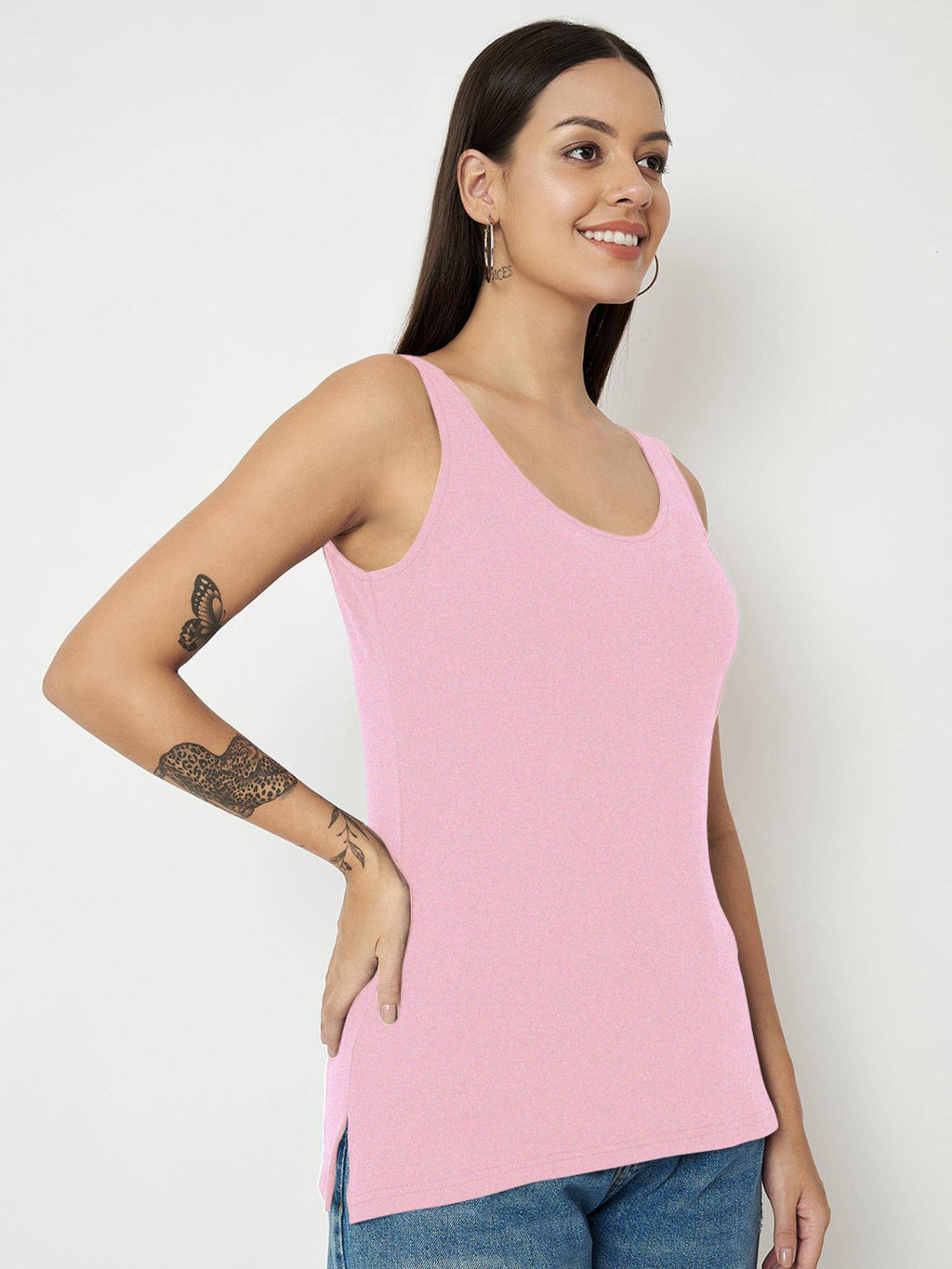 Pink Round Neck Cotton Non Padded Camisole Top | TT98 - view 4