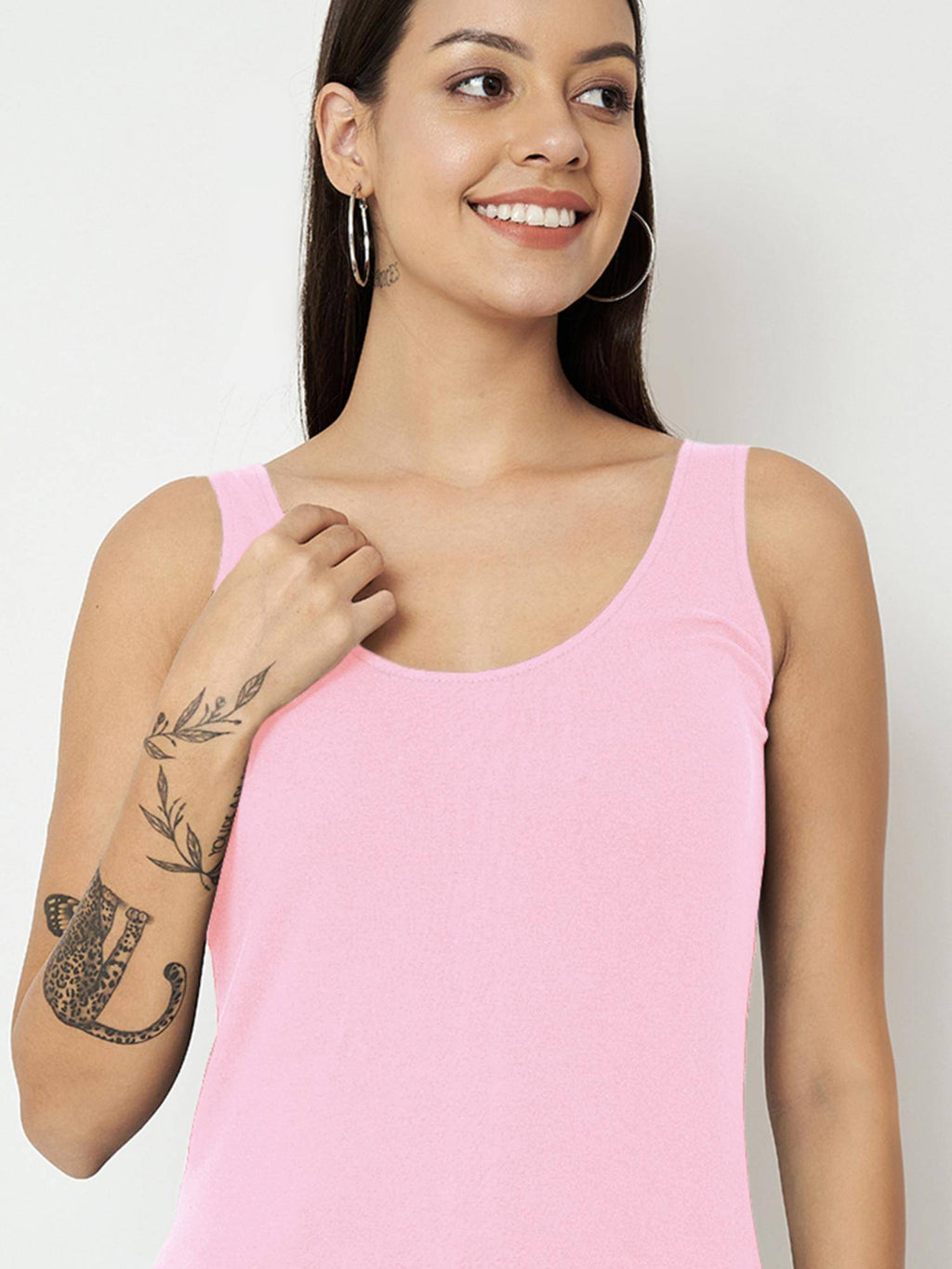 Pink Round Neck Cotton Non Padded Camisole Top | TT98 - view 5